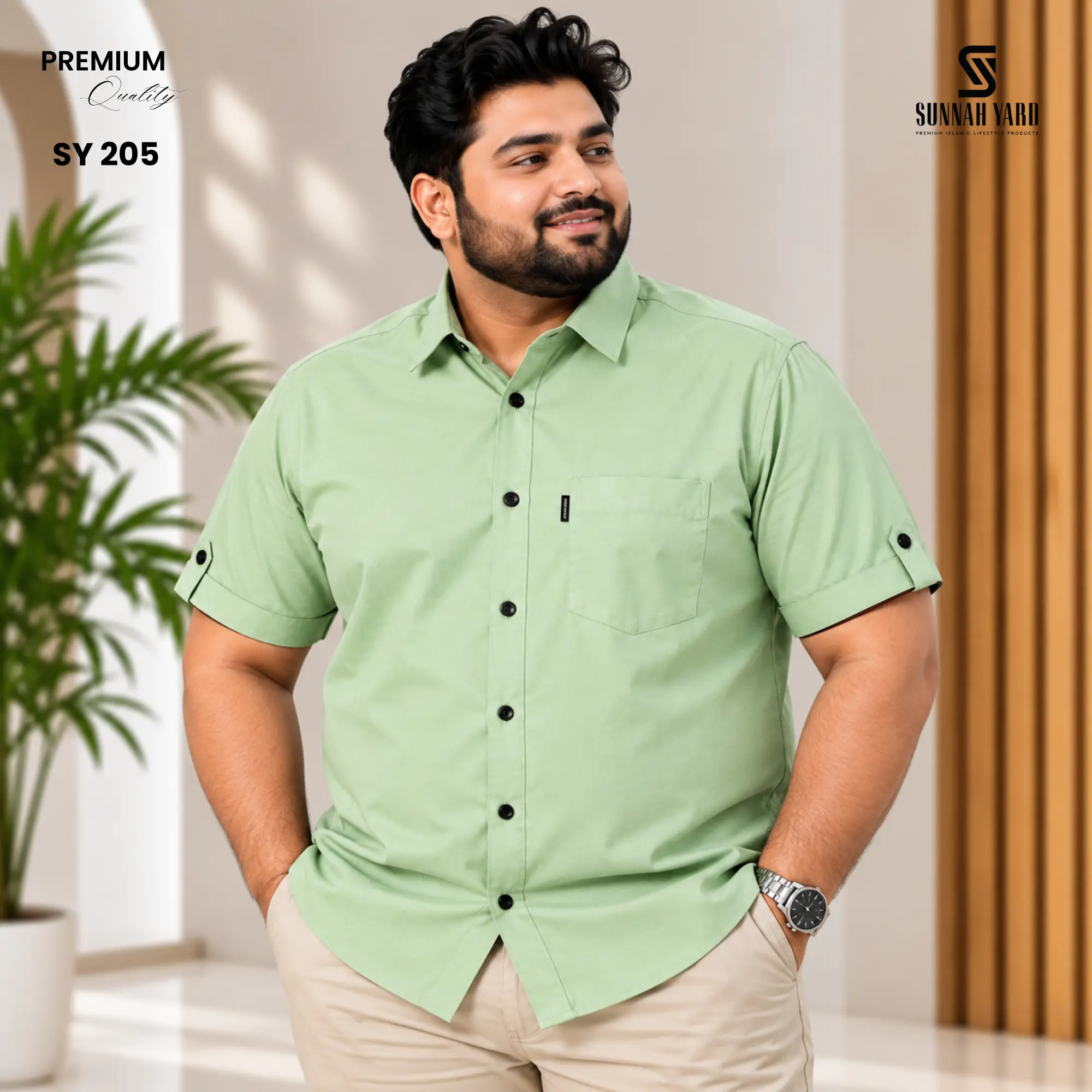 Premium Half Sleeve Shirt (Light Olive) SY 205